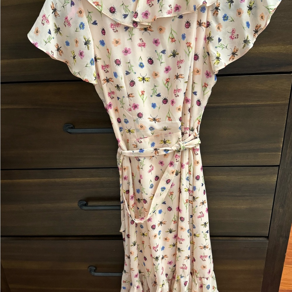 Betsey Johnson Cream Pink Flutter Sleeve Wrap Dress